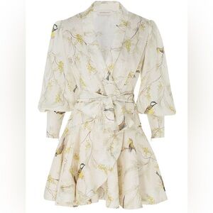 Zimmermann Wrap Mini Dress, NWT, SZ  AU 2/US 8, in Acacia Birds print